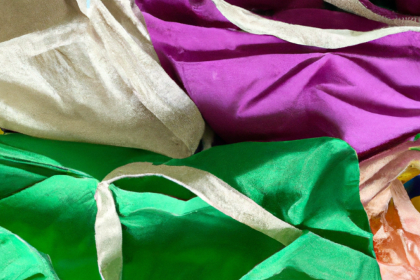 a pile of reusable shopping bags of various colours, sizes and materials