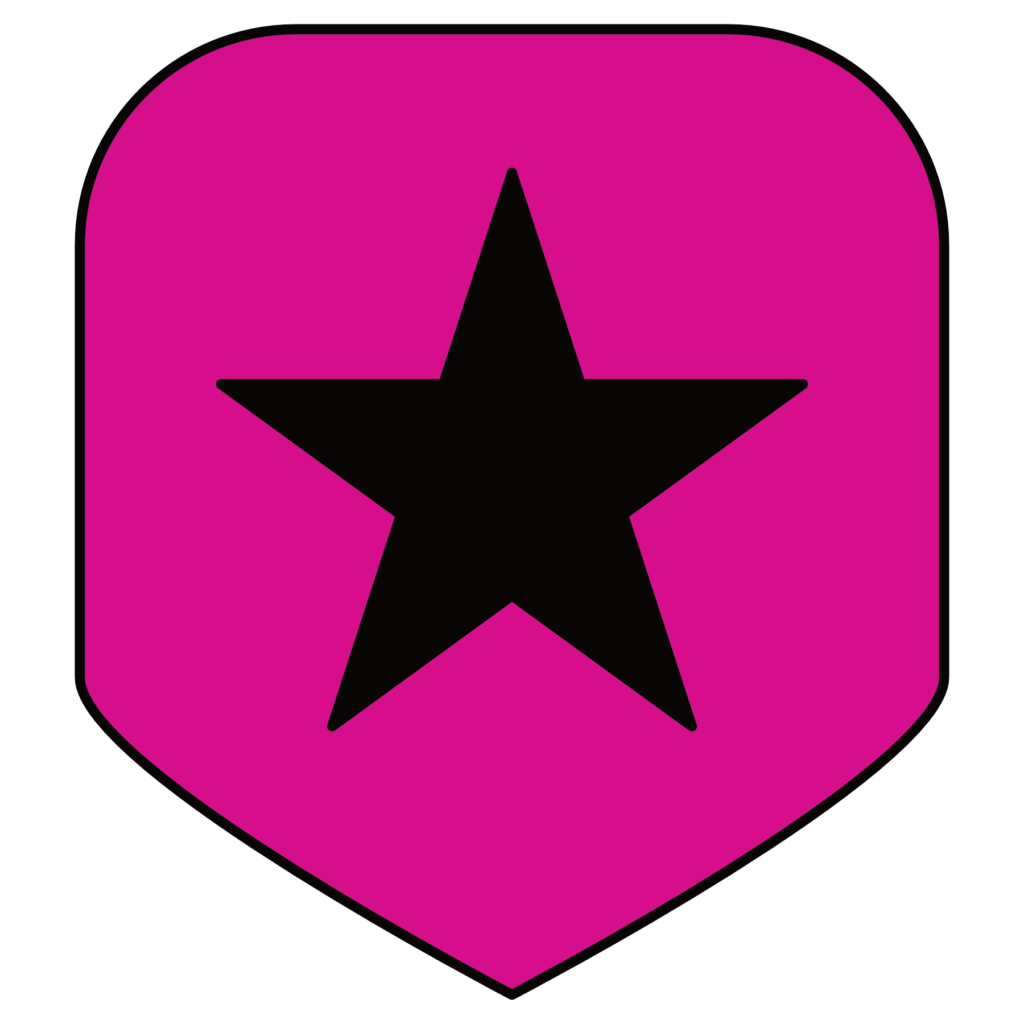 Black Star on Pink Badge indicating Basically Gay Store Seller